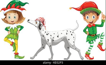 Deux elfes et chien illustration Illustration de Vecteur