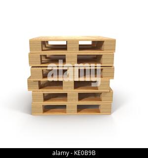 Palettes en bois empilées l'une sur l'autre isolé sur blanc. 3d illustration Banque D'Images