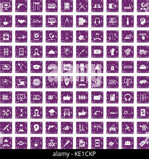 100 icônes de support défini grunge purple Illustration de Vecteur