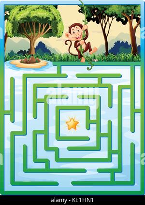 Puzzle labyrinthe avec singe dans la jungle illustration Illustration de Vecteur
