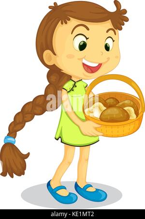 Girl holding panier plein de champignons illustration Illustration de Vecteur