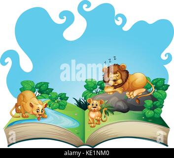 Famille de lions par la rivière illustration Illustration de Vecteur