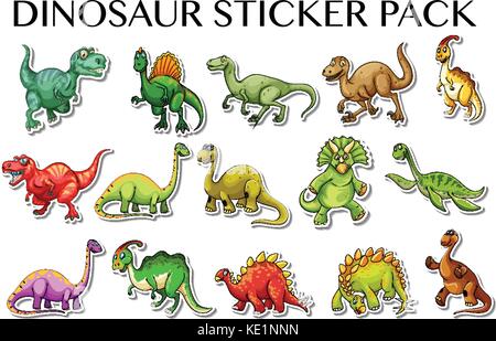 Différents types de dinosaures en illustration design autocollant Illustration de Vecteur