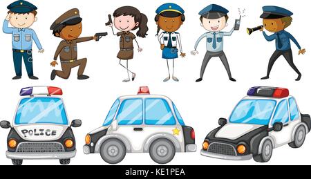 Les agents de police et les voitures de police illustration Illustration de Vecteur