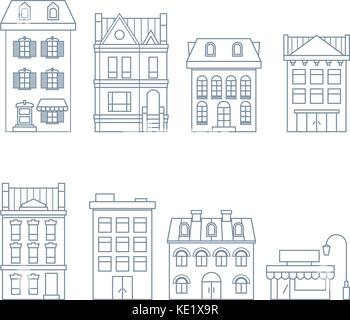 Les bâtiments et les habitations de style européen - maison, appartement et hôtel Illustration de Vecteur