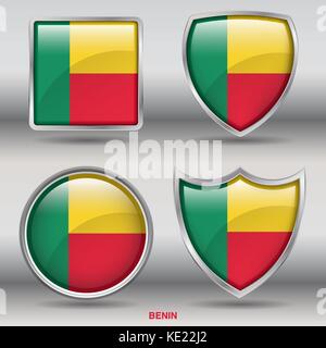 Drapeau bénin - 4 drapeaux formes membres pays au monde with clipping path Illustration de Vecteur