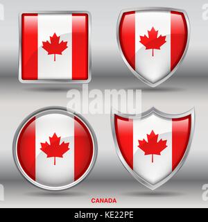 Drapeau du Canada - 4 drapeaux formes membres pays au monde with clipping path Illustration de Vecteur