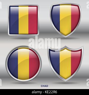 Tchad drapeau - 4 drapeaux formes membres pays au monde with clipping path Illustration de Vecteur