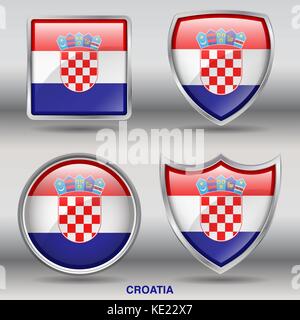 Drapeau Croatie - 4 drapeaux formes membres pays au monde with clipping path Illustration de Vecteur