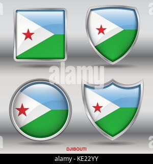 Drapeau Djibouti - 4 drapeaux formes membres pays au monde with clipping path Illustration de Vecteur