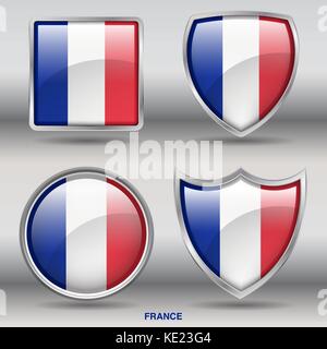 Pavillon France - 4 drapeaux formes membres pays au monde with clipping path Illustration de Vecteur