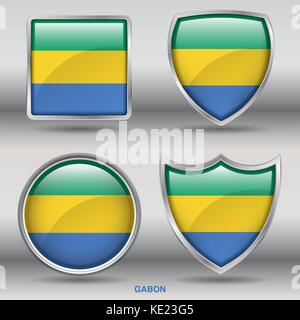 Drapeau Gabon - 4 drapeaux formes membres pays au monde with clipping path Illustration de Vecteur