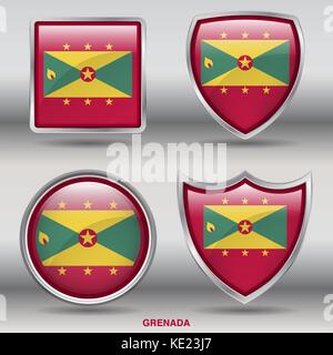 Grenade drapeau - 4 drapeaux formes membres pays au monde with clipping path Illustration de Vecteur