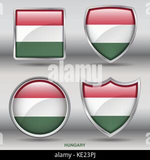 Hongrie - 4 drapeau Drapeaux formes membres pays au monde with clipping path Illustration de Vecteur