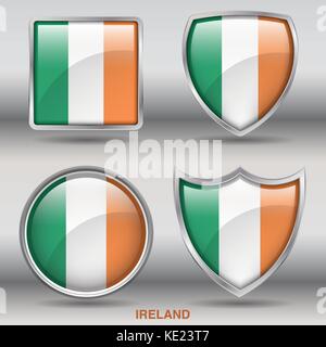 Drapeau de l'Irlande - 4 drapeaux formes membres pays au monde with clipping path Illustration de Vecteur