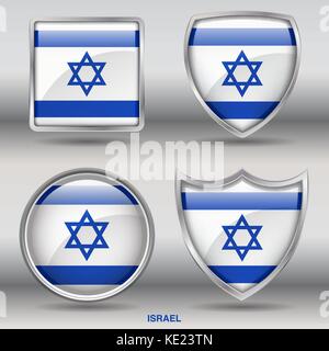 Israël drapeau - 4 drapeaux formes membres pays au monde with clipping path Illustration de Vecteur