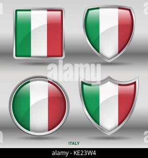 Italie drapeau - 4 drapeaux formes membres pays au monde with clipping path Illustration de Vecteur