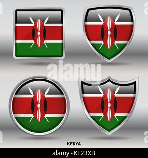 Kenya - 4 drapeau Drapeaux formes membres pays au monde with clipping path Illustration de Vecteur