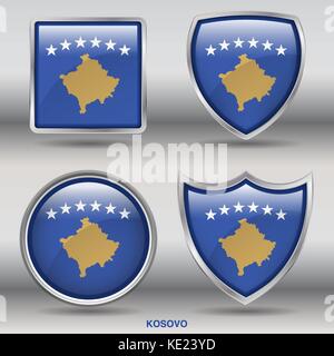 Drapeau du Kosovo - 4 drapeaux formes membres pays au monde with clipping path Illustration de Vecteur