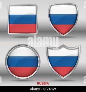 Drapeau de la Russie - 4 drapeaux formes membres pays au monde with clipping path Illustration de Vecteur