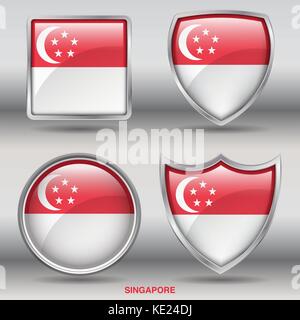 Pavillon Singapour - 4 drapeaux formes membres pays au monde with clipping path Illustration de Vecteur