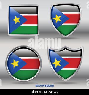 Soudan du Sud - 4 drapeaux formes membres pays au monde with clipping path Illustration de Vecteur