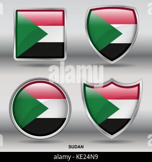 Drapeau Soudan - 4 drapeaux formes membres pays au monde with clipping path Illustration de Vecteur