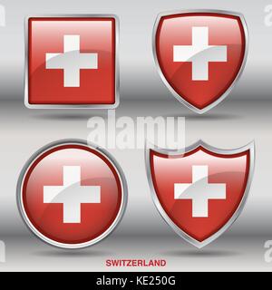 Drapeau suisse - 4 drapeaux formes membres pays au monde with clipping path Illustration de Vecteur