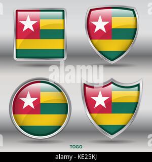 Drapeau togo - 4 drapeaux formes membres pays au monde with clipping path Illustration de Vecteur