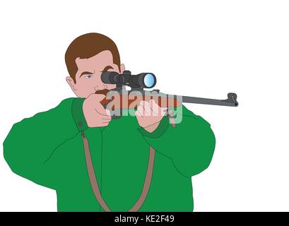 Hunter visant avec fusil de sniper - vector Illustration de Vecteur