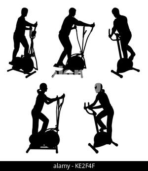 Silhouettes de personnes fitness gym sur vélo- vector Illustration de Vecteur