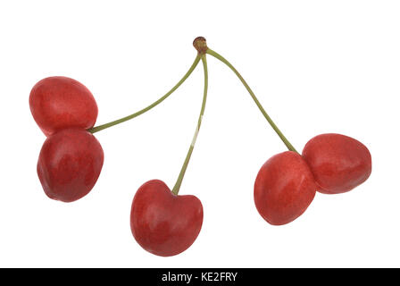 Rare cerises sur blanc. chemin de détourage inclus. Banque D'Images