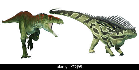 Tyrannotitan attaquant un dinosaure sauropode agustinia. Banque D'Images