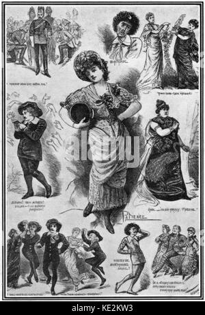 Gilbert & Sullivan 's opérette comique "Patience" - Premiere 23 avril 1881. Dessin de Harry Furniss, montrant Lady Jane, Patience, Bunthorne et autres. Dans le Illustrated London News'. Le librettiste William S. Gilbert (1836-1911) et compositeur Arthur Sullivan (1842-1900). Banque D'Images