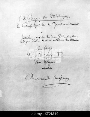 Richard Wagner, l'anneau 'Cycle' ('Der Ring des Nibelungen'). Page de titre signée - dévouement à Louis II. Août 1876. Banque D'Images