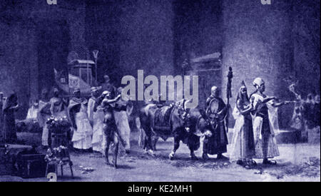Procession d'Apis, le taureau divin de Memphis , ancienne capitale de l'Égypte. D'après une peinture de Frederick Arthur Bridgman (peintre américain, 1847 - 1928) Banque D'Images