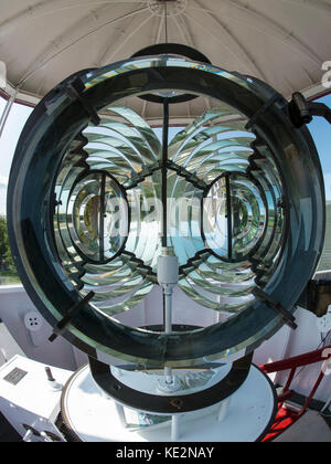 Lentille de Fresnel à Paris, phare de l'île Saint-Paul, l'île du Cap-Breton, Dingwall, en Nouvelle-Écosse, Canada. Banque D'Images