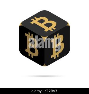 Bitcoin bitcoin. noir. cube cube isométrique avec bitcoin or signe sur les côtés. cubes isolés figure à l'ombre sur fond blanc Illustration de Vecteur