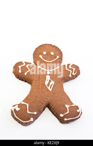 Gingerbread cookie man isolated on white. Banque D'Images