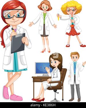 Les scientifiques en robe blanche illustration Illustration de Vecteur