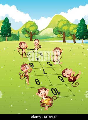 Les singes jouant à la marelle dans park illustration Illustration de Vecteur