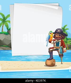 La conception de la frontière avec l'illustration sur la plage des pirates Illustration de Vecteur