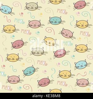 Motif transparent mignon avec doodle cats Illustration de Vecteur