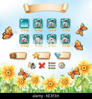 Modèle de jeu avec des papillons dans le jardin illustration Illustration de Vecteur
