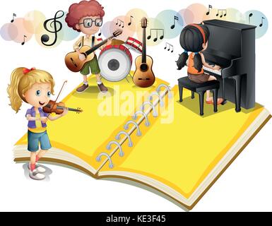 Les enfants jouer instruments musique illustration Illustration de Vecteur