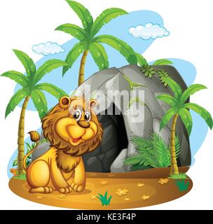 Lion est situé en face de la grotte illustration Illustration de Vecteur