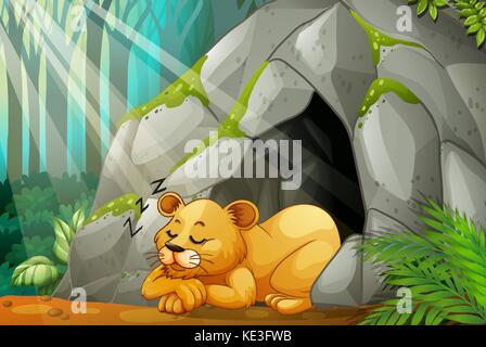 Peu cub dormir dans la grotte illustration Illustration de Vecteur