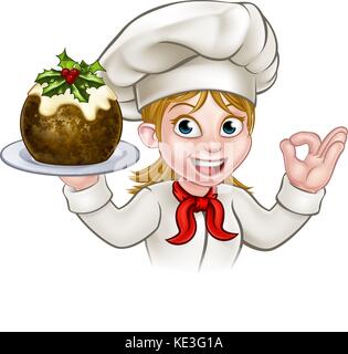 Femme Chef tenant un pudding de Noël Illustration de Vecteur