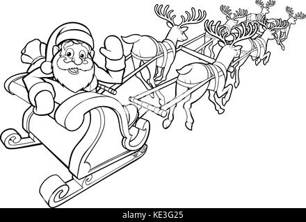 Santa et son traîneau volant et son renne Illustration de Vecteur