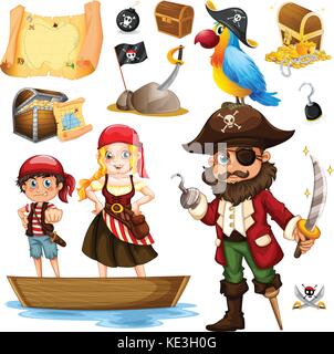 L'équipage du navire pirate et sur l'illustration Illustration de Vecteur